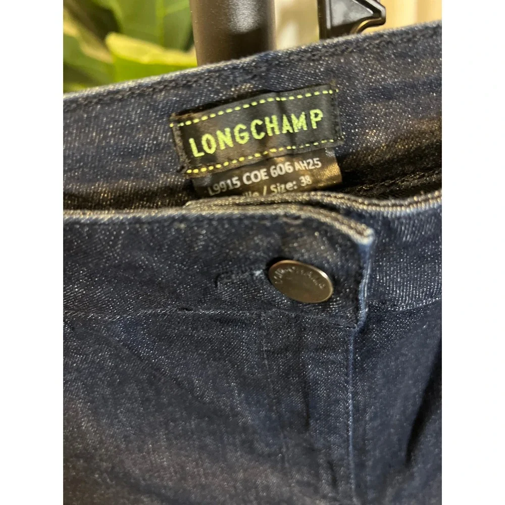 Longchamp Dark Wash Indigo Denim Jeans L9915 French Designer Tapered Pants 38